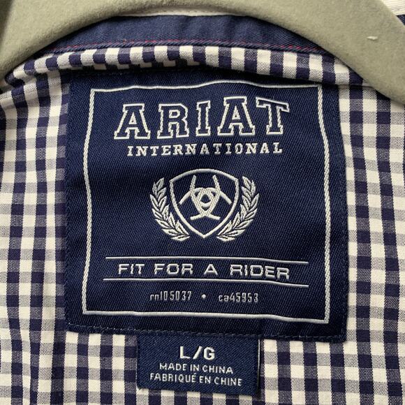 Ariat Men Shirt L Blue Check Collared Button Up Gingham Adult Fit for a Rider - Picture 4 of 11